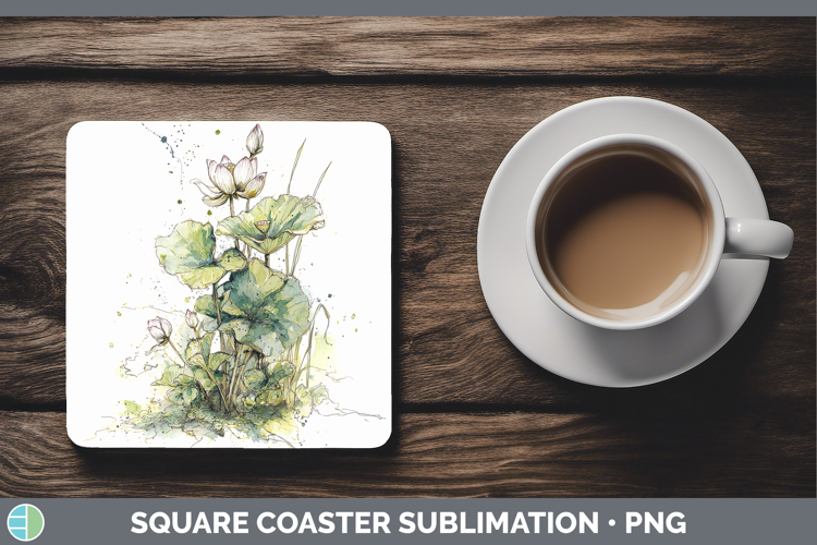 Lotus Flowers 01 Sketch Square Coaster Sublimation Design