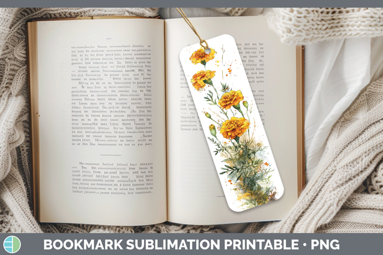 Marigold Flowers 01 Sketch Bookmark Sublimation Design