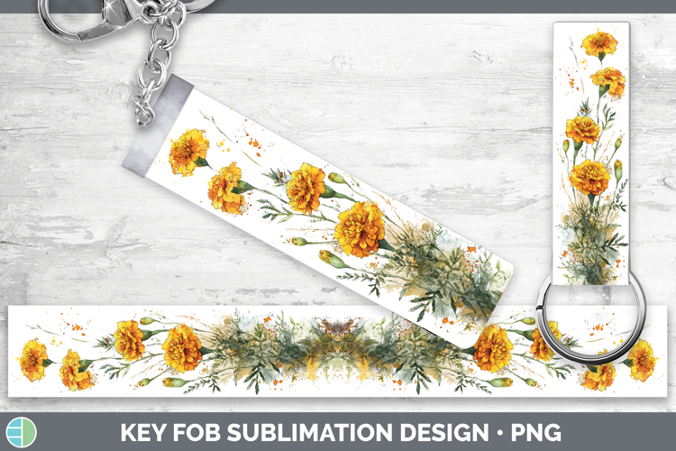 Marigold Flowers 01 Sketch Key Fob Sublimation Design