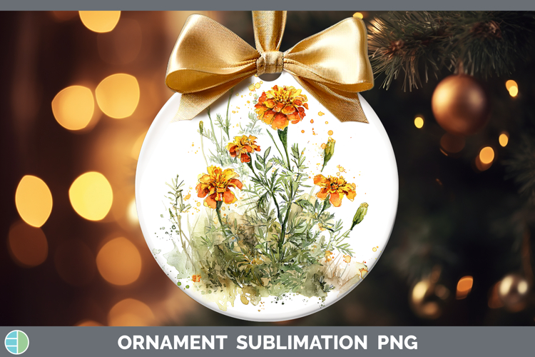 Marigold Flowers 01 Sketch Ornament Sublimation Design