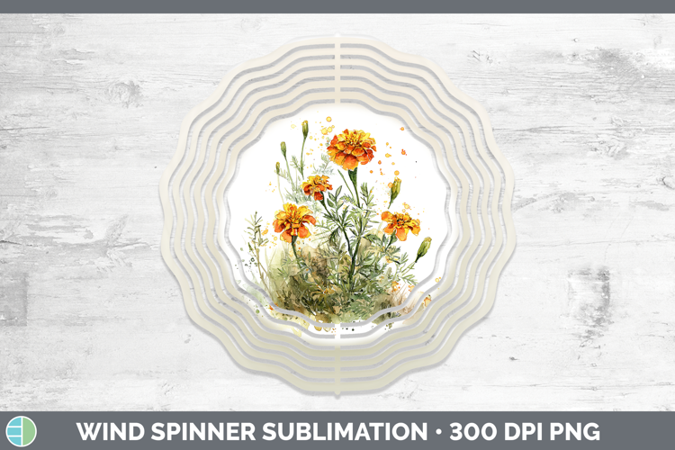 Marigold Flowers 01 Sketch Wind Spinner Sublimation Design