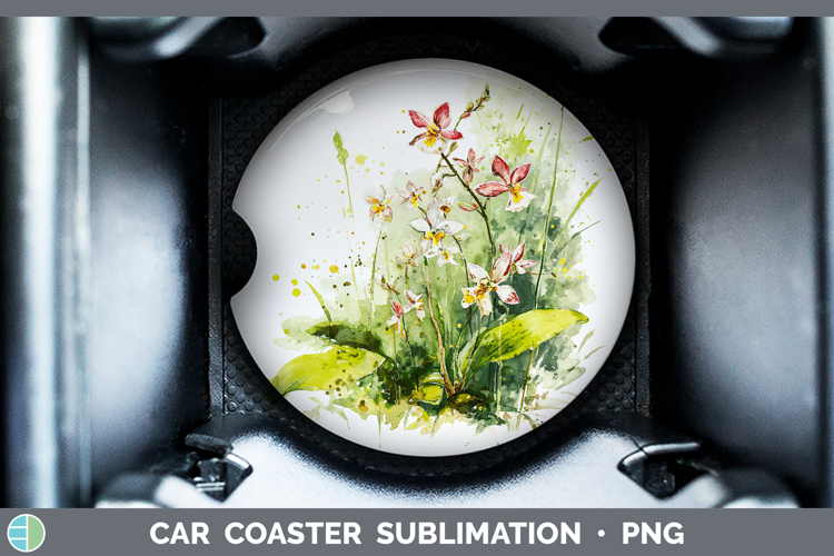 Orchid Flowers 01 Sketch Car Coaster Sublimation Design