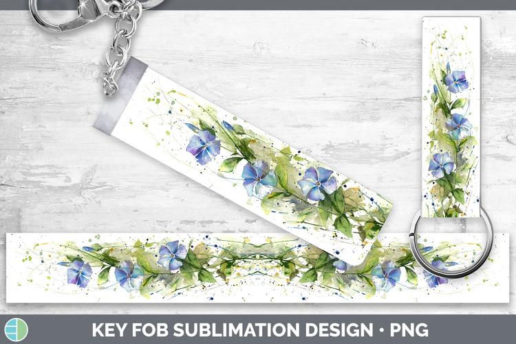 Periwinkle Flowers 01 Sketch Key Fob Sublimation Design
