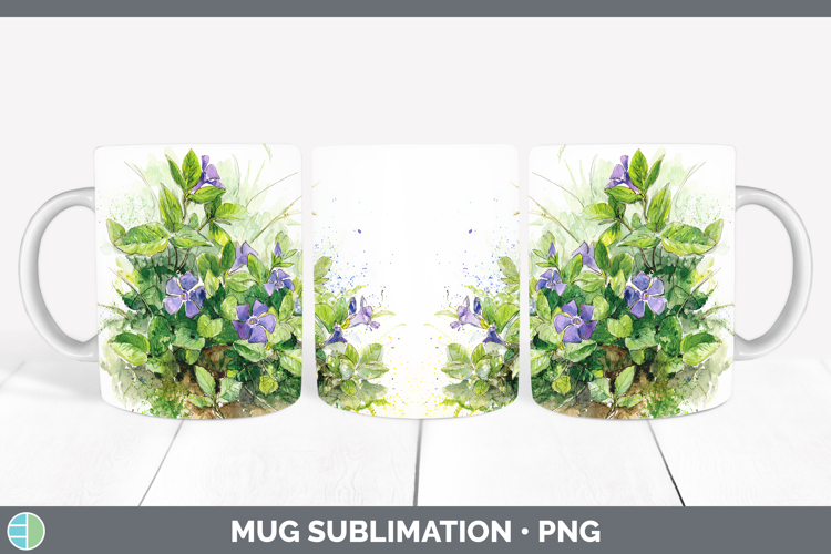 Periwinkle Flowers 01 Sketch Mug Wrap Sublimation Design
