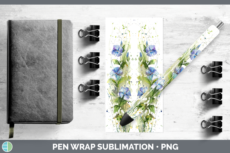 Periwinkle Flowers 01 Sketch Pen Wrap Sublimation Design