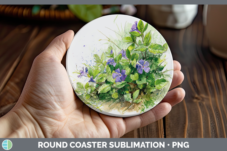 Periwinkle Flowers 01 Sketch Round Coaster Sublimation Desig