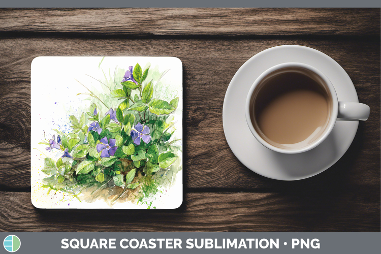 Periwinkle Flowers 01 Sketch Square Coaster Sublimation Desi