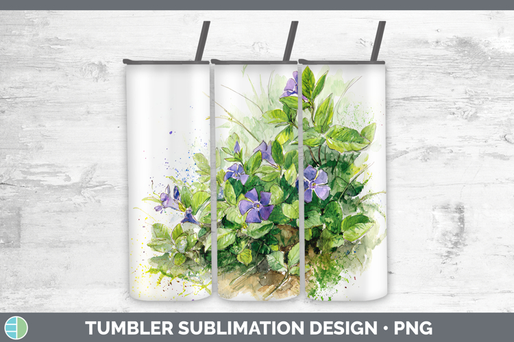 Periwinkle Flowers 01 Sketch Tumbler Sublimation Design