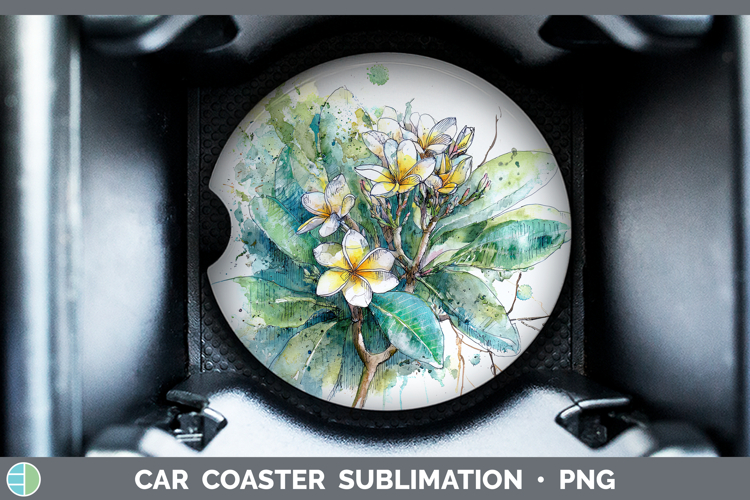 Plumeria Flowers 01 Sketch Car Coaster Sublimation Design