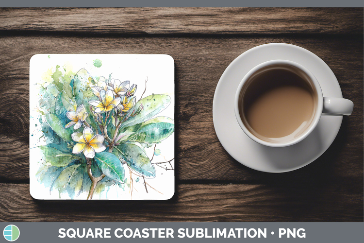 Plumeria Flowers 01 Sketch Square Coaster Sublimation Design