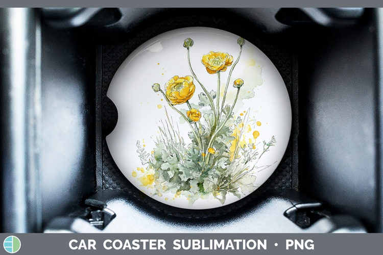 Ranunculus Flowers 01 Sketch Car Coaster Sublimation Design