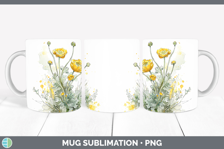 Ranunculus Flowers 01 Sketch Mug Wrap Sublimation Design