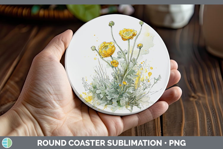 Ranunculus Flowers 01 Sketch Round Coaster Sublimation Desig