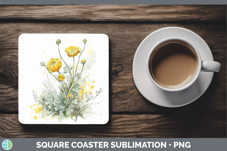 Ranunculus Flowers 01 Sketch Square Coaster Sublimation Desi