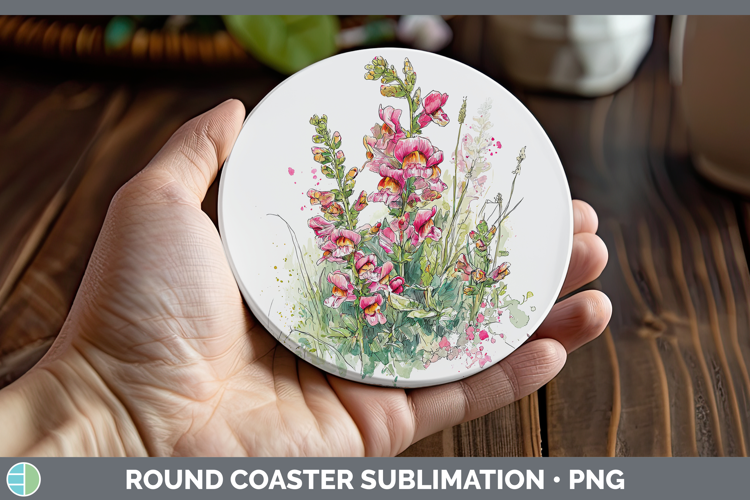 Snapdragon Flowers 01 Sketch Round Coaster Sublimation Desig