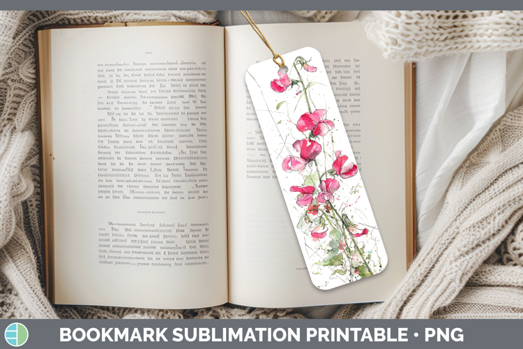 Sweet Pea Flowers 01 Sketch Bookmark Sublimation Design