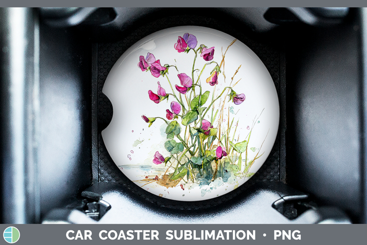 Sweet Pea Flowers 01 Sketch Car Coaster Sublimation Design