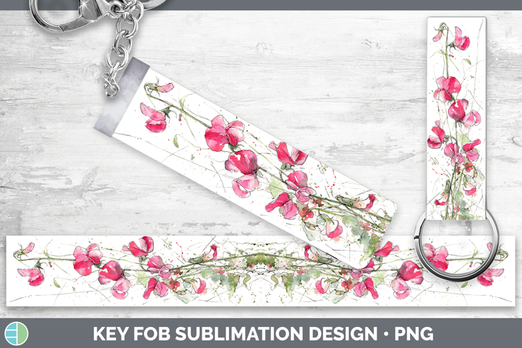 Sweet Pea Flowers 01 Sketch Key Fob Sublimation Design