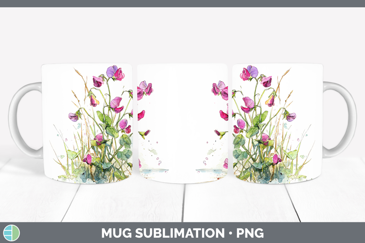 Sweet Pea Flowers 01 Sketch Mug Wrap Sublimation Design
