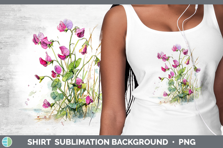 Sweet Pea Flowers 01 Sketch Shirt Sublimation Design