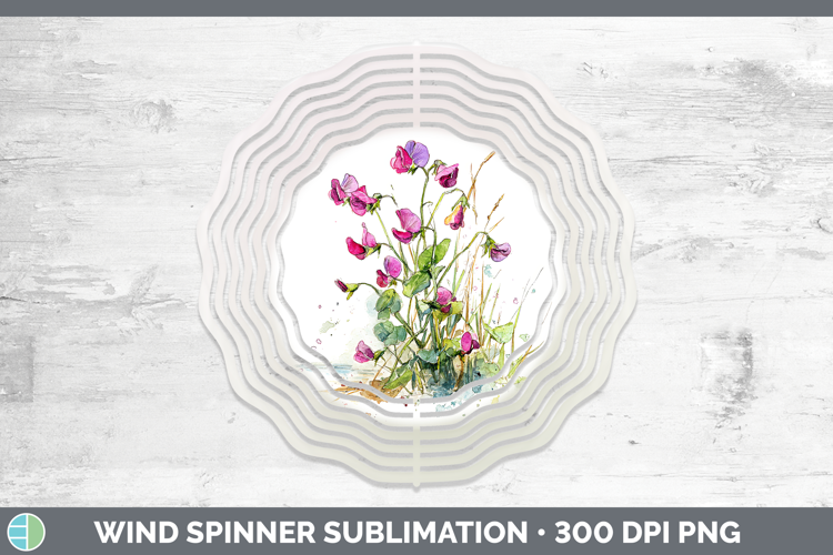 Sweet Pea Flowers 01 Sketch Wind Spinner Sublimation Design