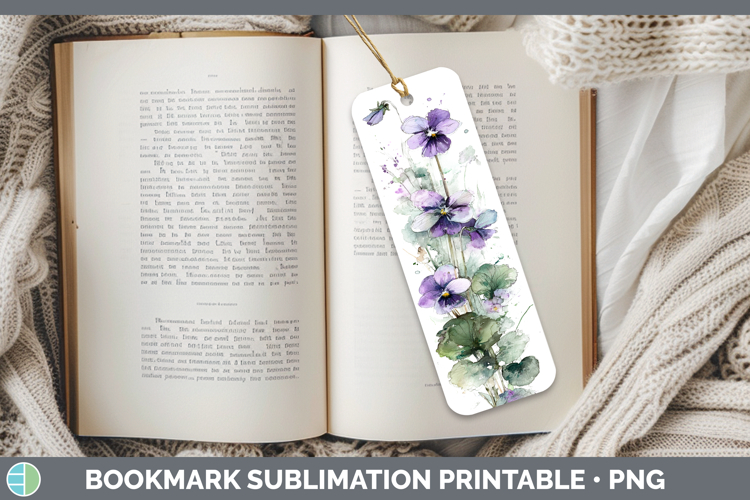 Violet Flowers 01 Sketch Bookmark Sublimation Design