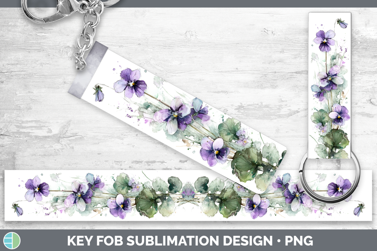 Violet Flowers 01 Sketch Key Fob Sublimation Design