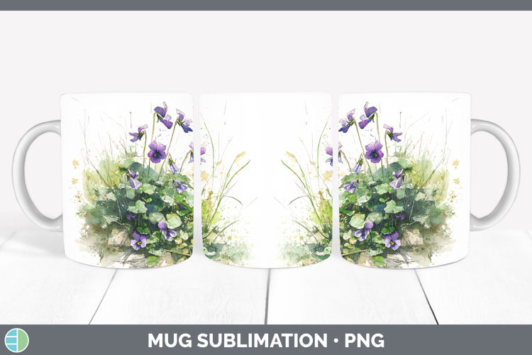 Violet Flowers 01 Sketch Mug Wrap Sublimation Design