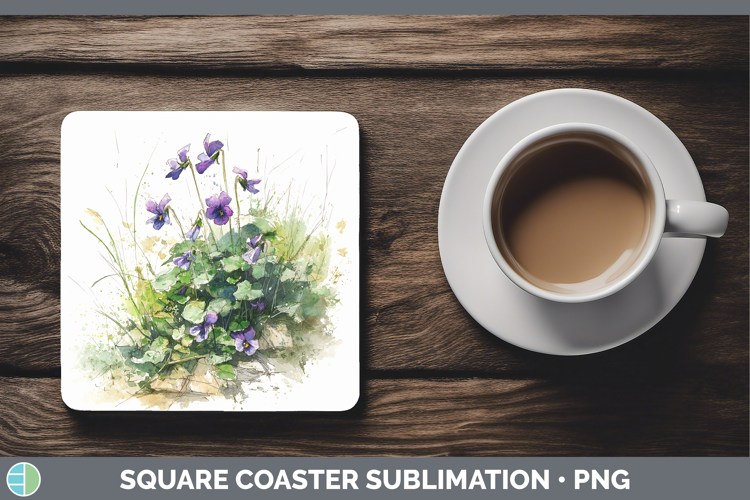 Violet Flowers 01 Sketch Square Coaster Sublimation Design