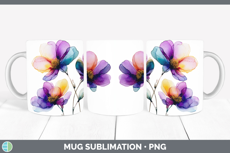Anemone Flowers 02 Alcohol Ink Mug Wrap Sublimation Design