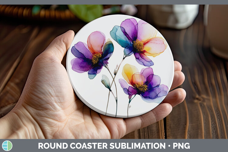 GorgeousFlowers 02 Alcohol Ink Round Coaster design.