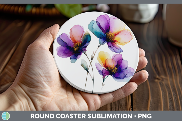 Anemone Flowers 02 Alcohol Ink Round Coaster Sublimation Des