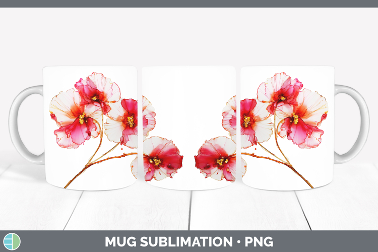Begonia Flowers 02 Alcohol Ink Mug Wrap Sublimation Design