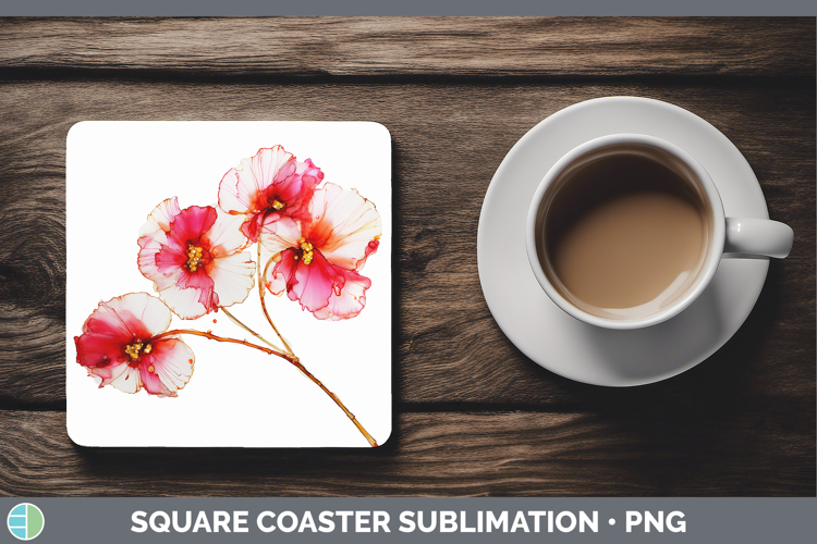 Begonia Flowers 02 Alcohol Ink Square Coaster Sublimation De
