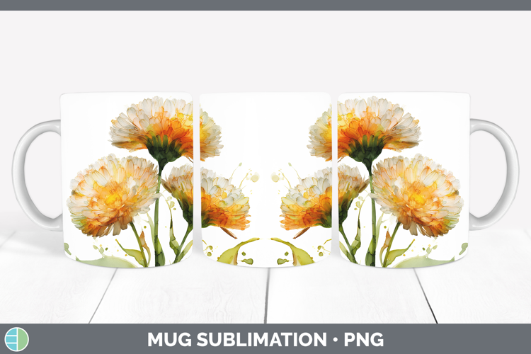 Calendula Flowers 02 Alcohol Ink Mug Wrap Sublimation Design
