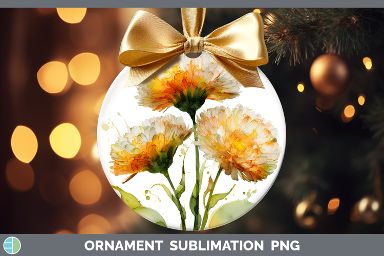 Calendula Flowers 02 Alcohol Ink Ornament Sublimation Design