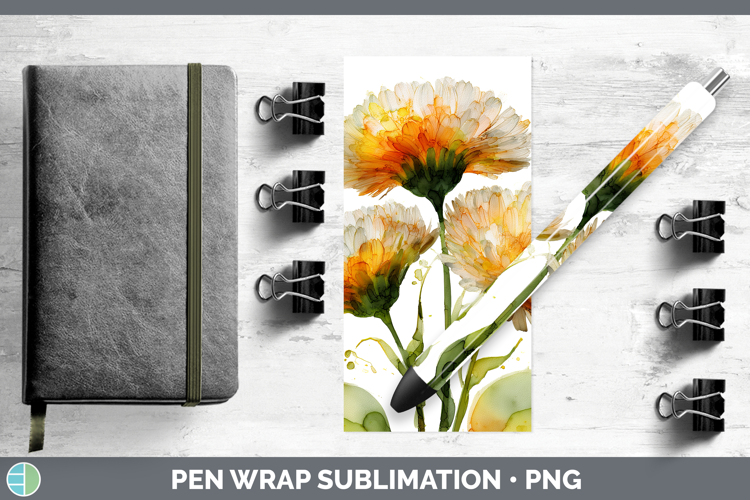 Calendula Flowers 02 Alcohol Ink Pen Wrap Sublimation Design