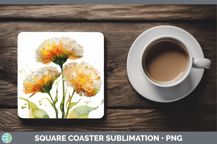 Calendula Flowers 02 Alcohol Ink Square Coaster Sublimation