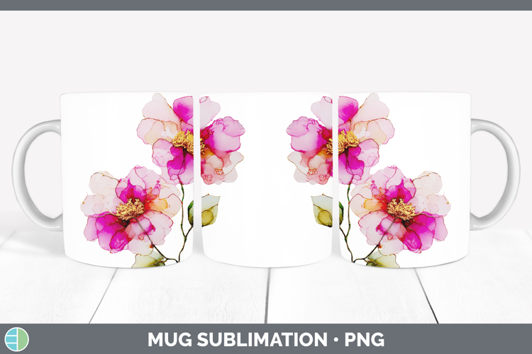 Camellia Flowers 02 Alcohol Ink Mug Wrap Sublimation Design