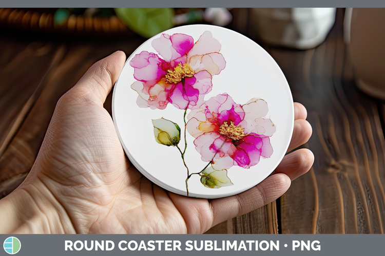 Camellia Flowers 02 Alcohol Ink Round Coaster Sublimation De