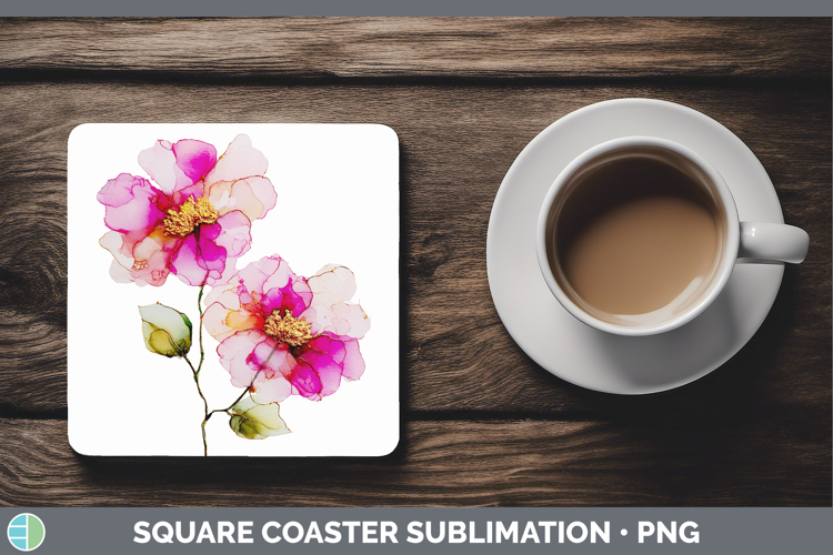 Camellia Flowers 02 Alcohol Ink Square Coaster Sublimation D