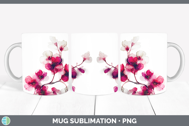 Cherry Blossom Flowers 02 Alcohol Ink Mug Wrap Sublimation D