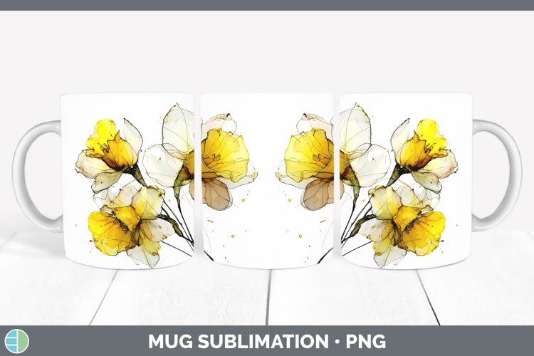 Daffodil Flowers 02 Alcohol Ink Mug Wrap Sublimation Design