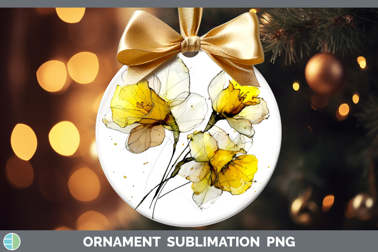 Daffodil Flowers 02 Alcohol Ink Ornament Sublimation Design