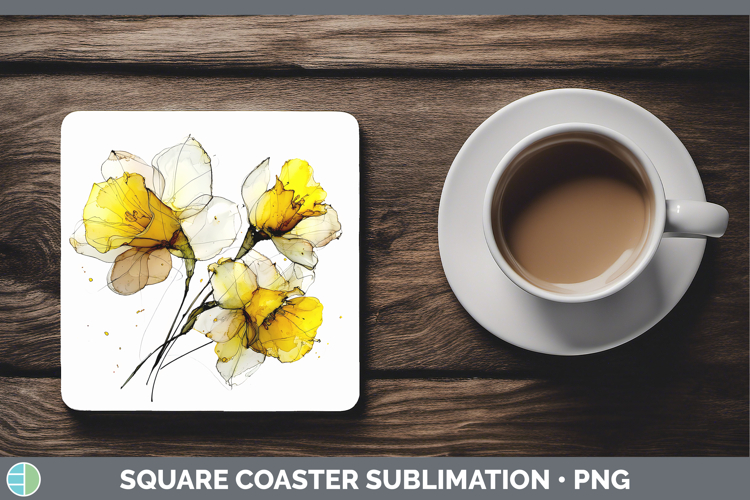 Daffodil Flowers 02 Alcohol Ink Square Coaster Sublimation D