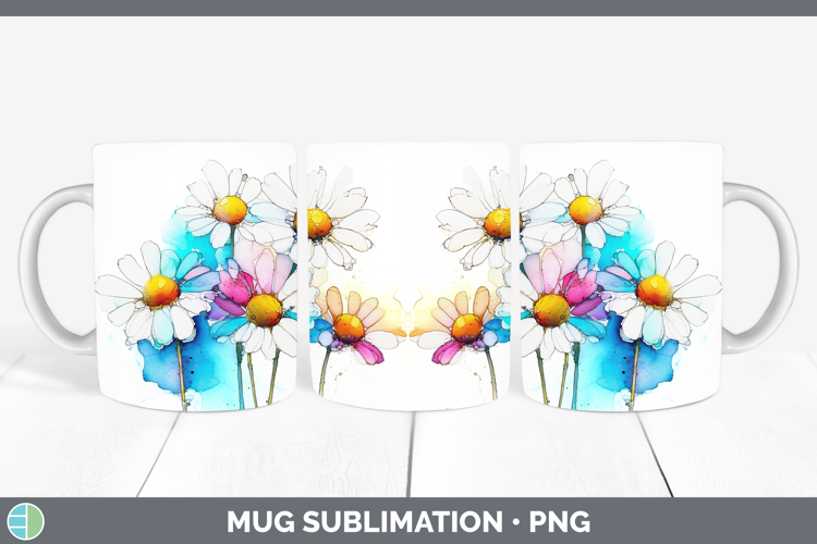 Daisy Flowers 02 Alcohol Ink Mug Wrap Sublimation Design