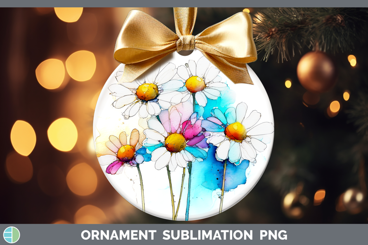 Daisy Flowers 02 Alcohol Ink Ornament Sublimation Design