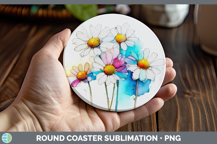 Daisy Flowers 02 Alcohol Ink Round Coaster Sublimation Desig