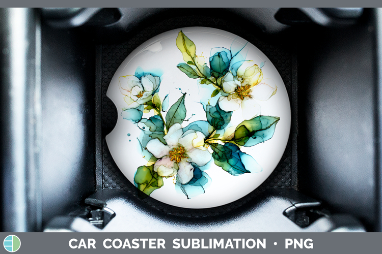 Gardenia Flowers 02 Alcohol Ink Car Coaster Sublimation Desi