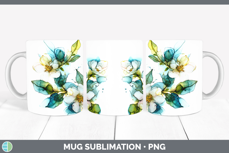 Gardenia Flowers 02 Alcohol Ink Mug Wrap Sublimation Design